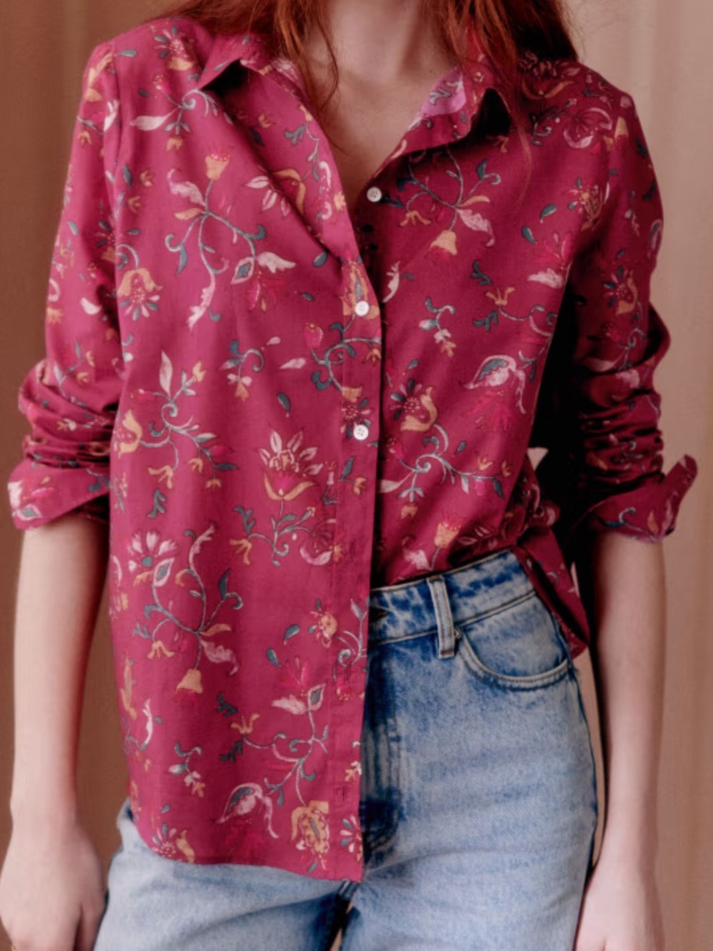 Attention Plus Sheer Floral Button-Up Blouse - Berry Pink EUC sz 3X